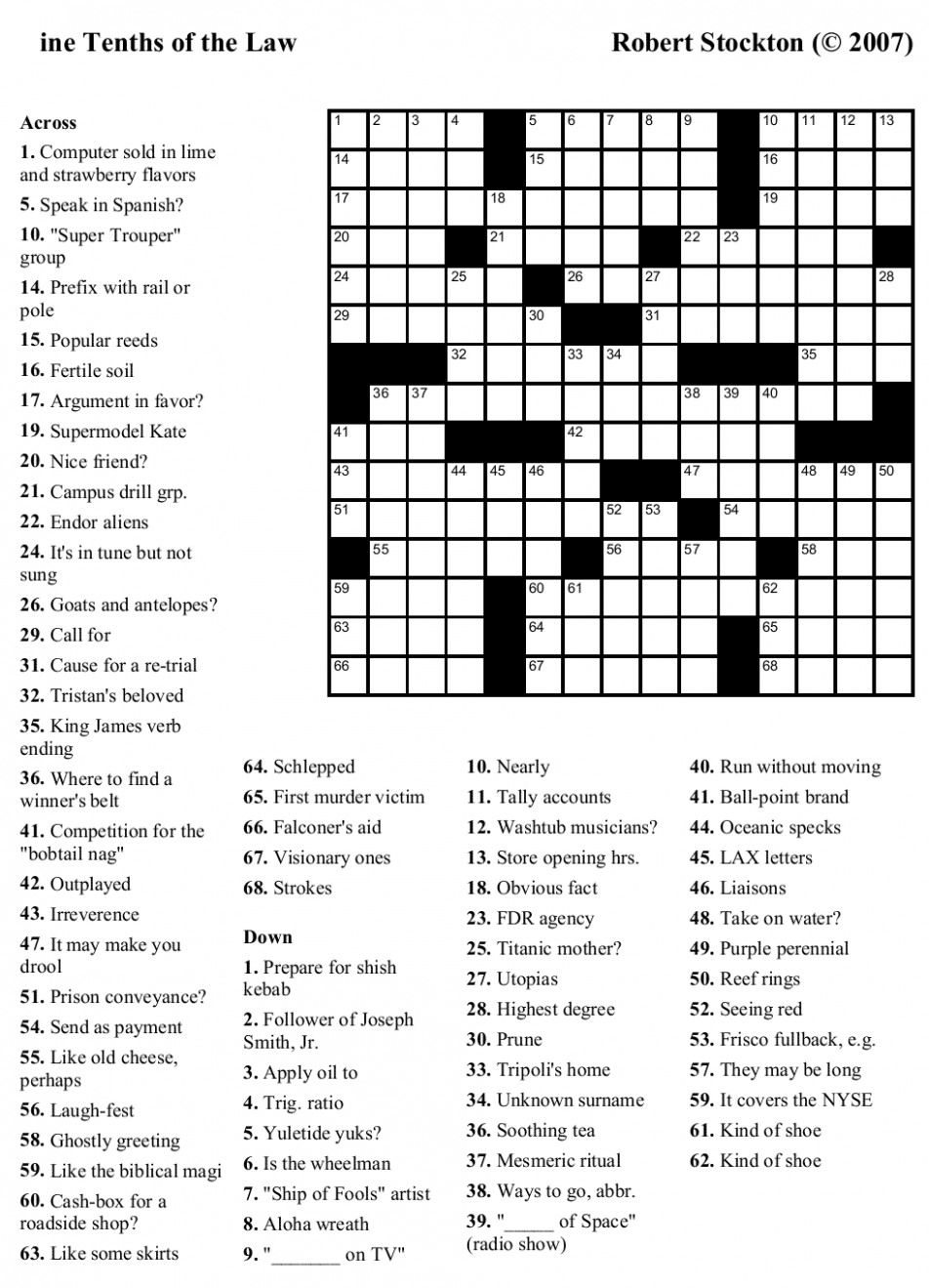 Free Printable Crossword Puzzles