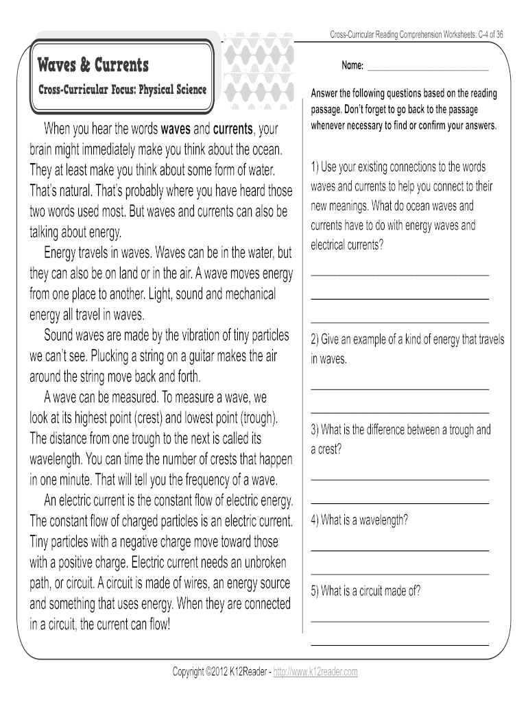 K12 Reader Comprehension Worksheets