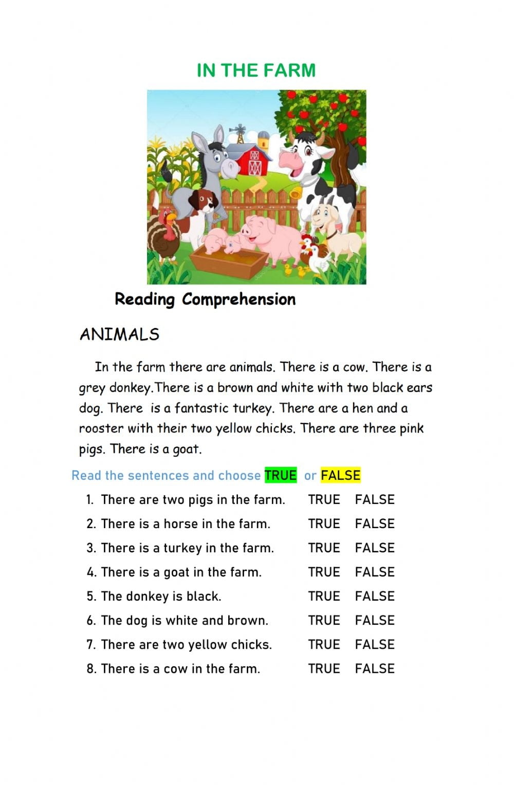 Farm Reading Comprehension Worksheets