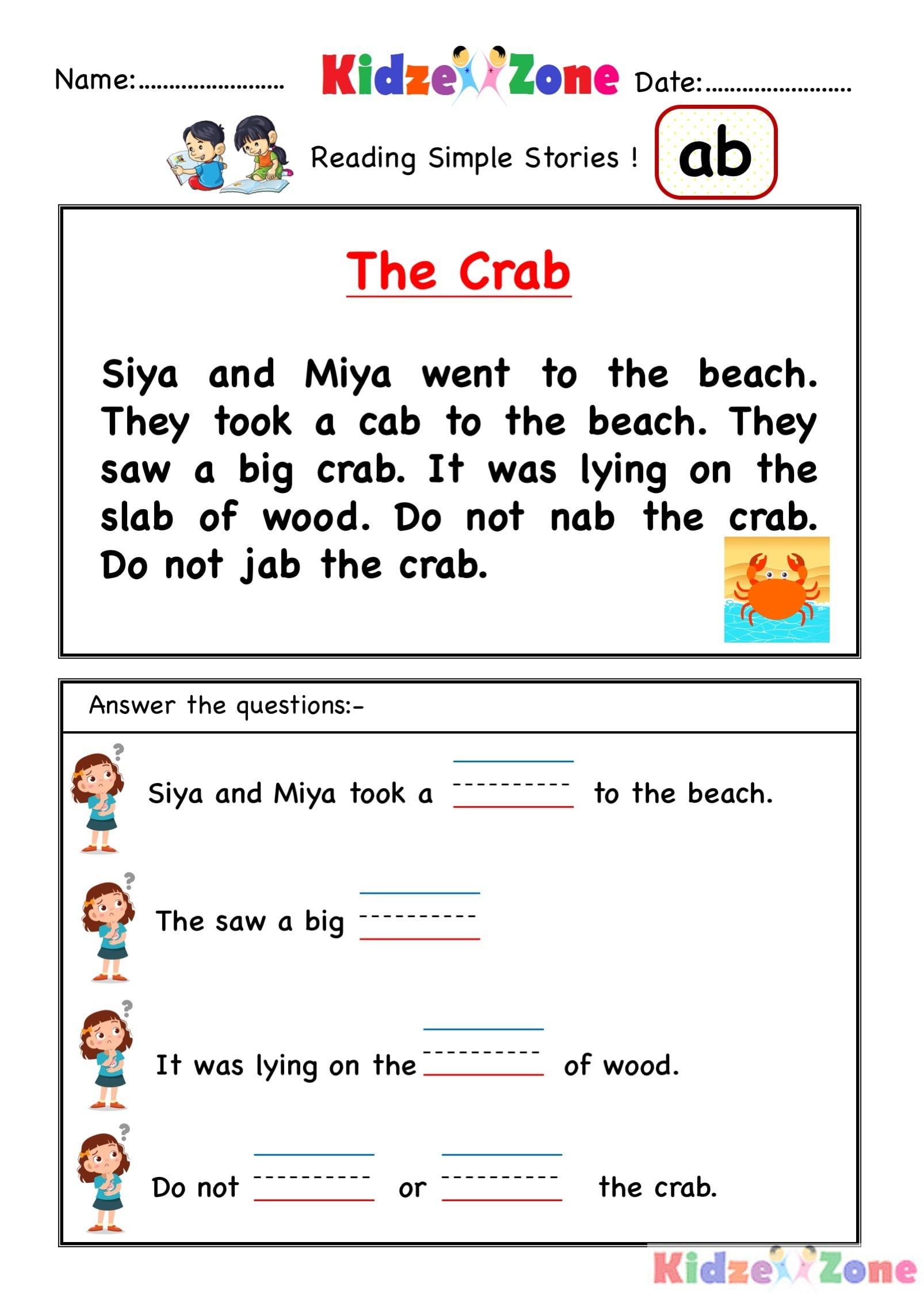 Kindergarten Reading Comprehension Questions