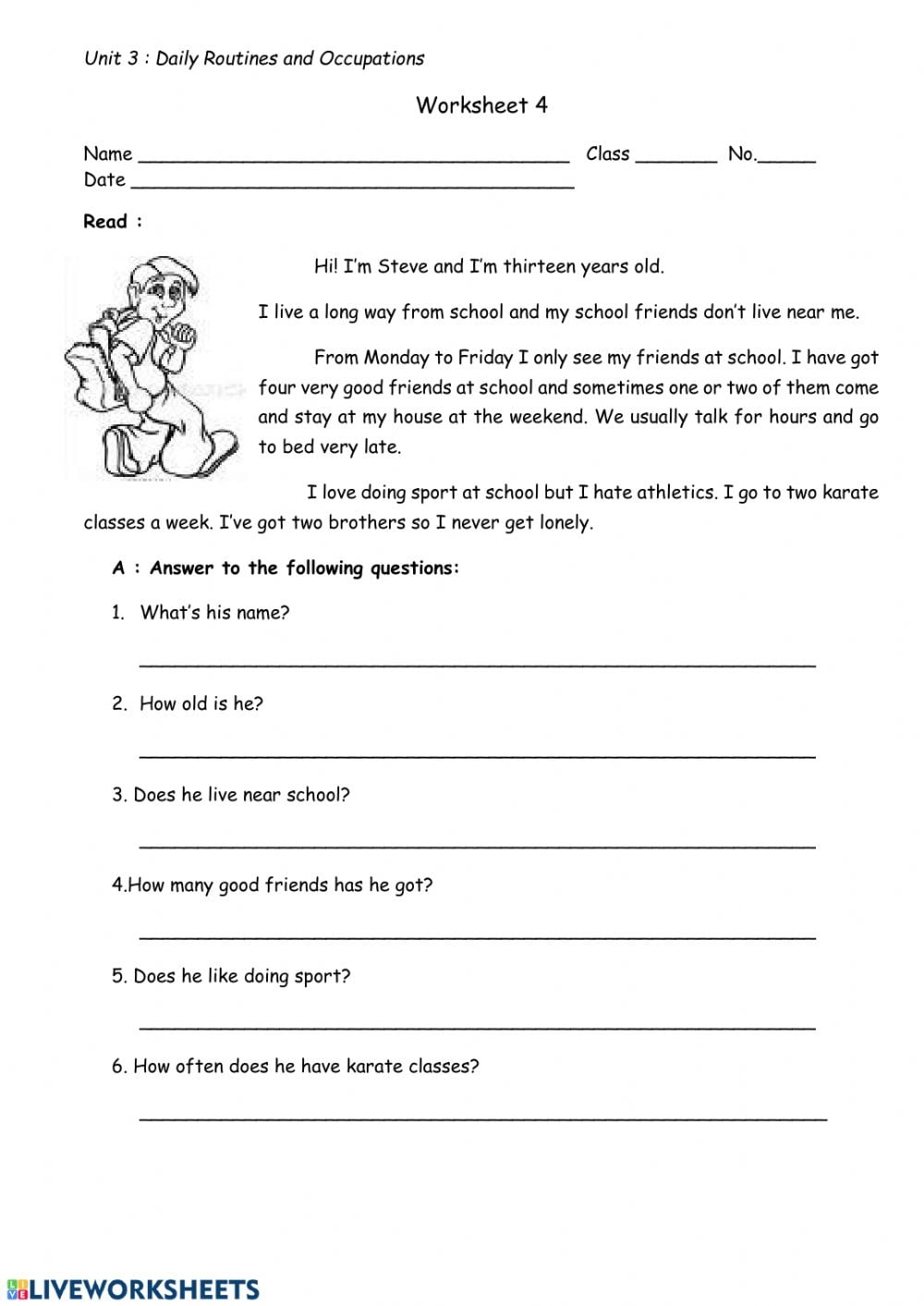 Reading Comprehension In Present Simple Worksheet