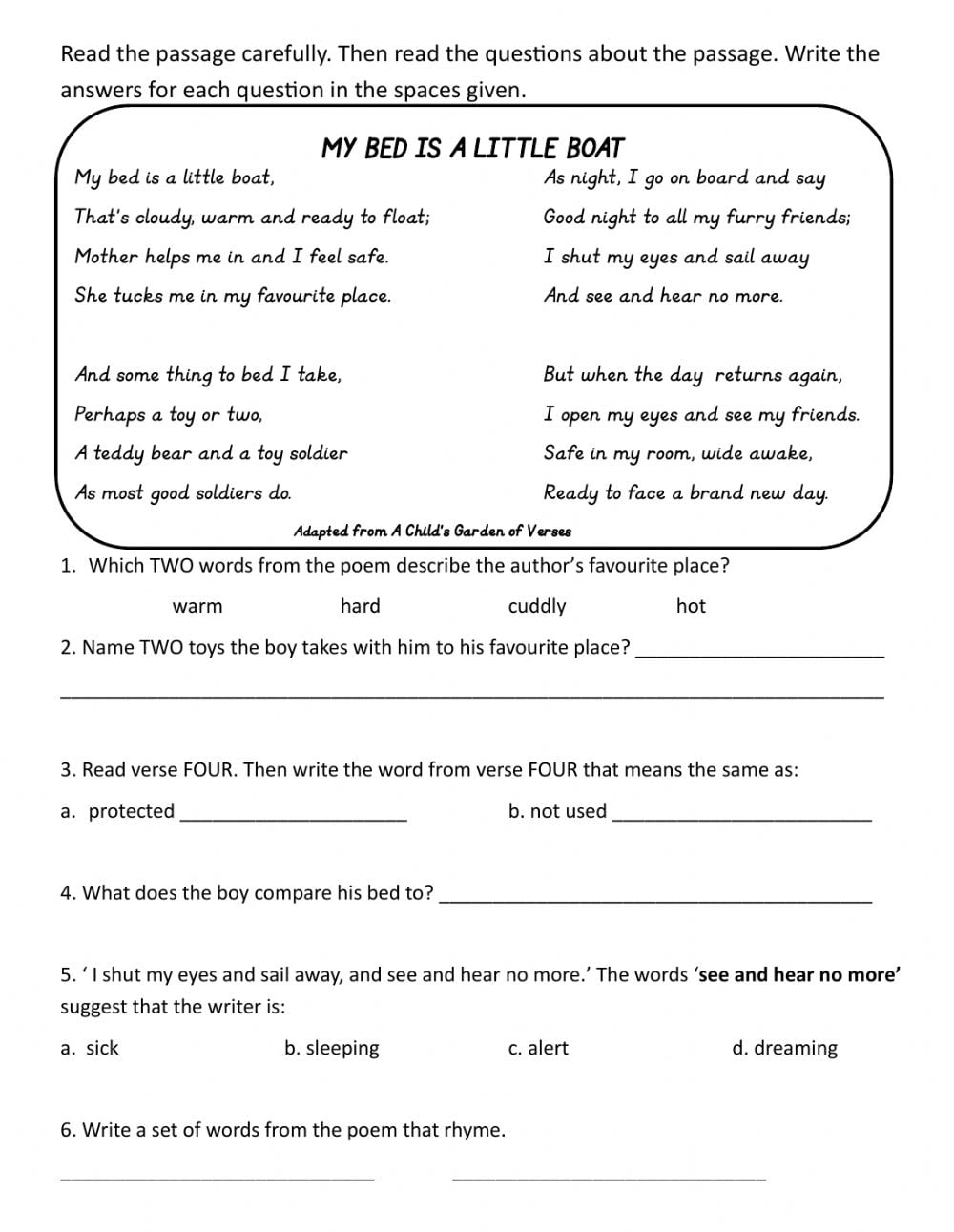 Reading Comprehension Online Exercise For Grade 3