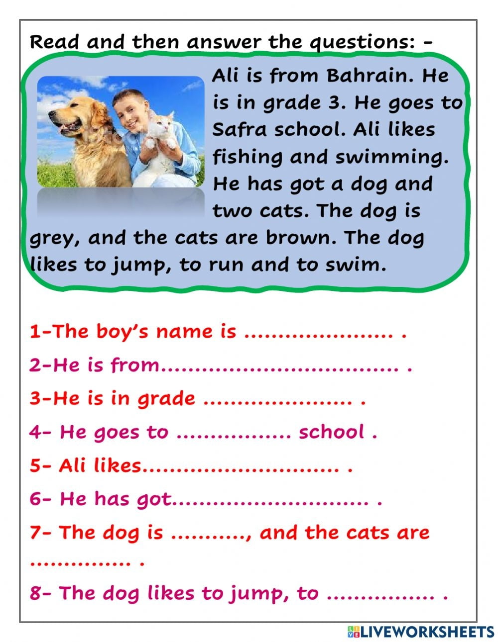 Reading For Grade 3 Worksheet