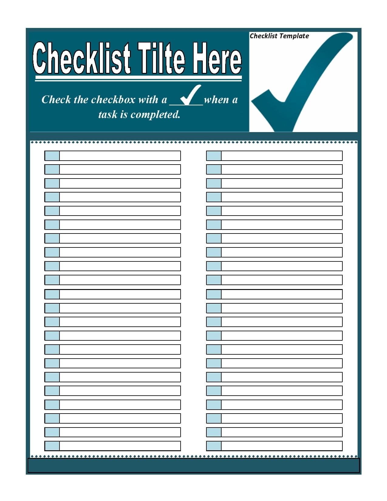 Free Printable Check Off Sheets