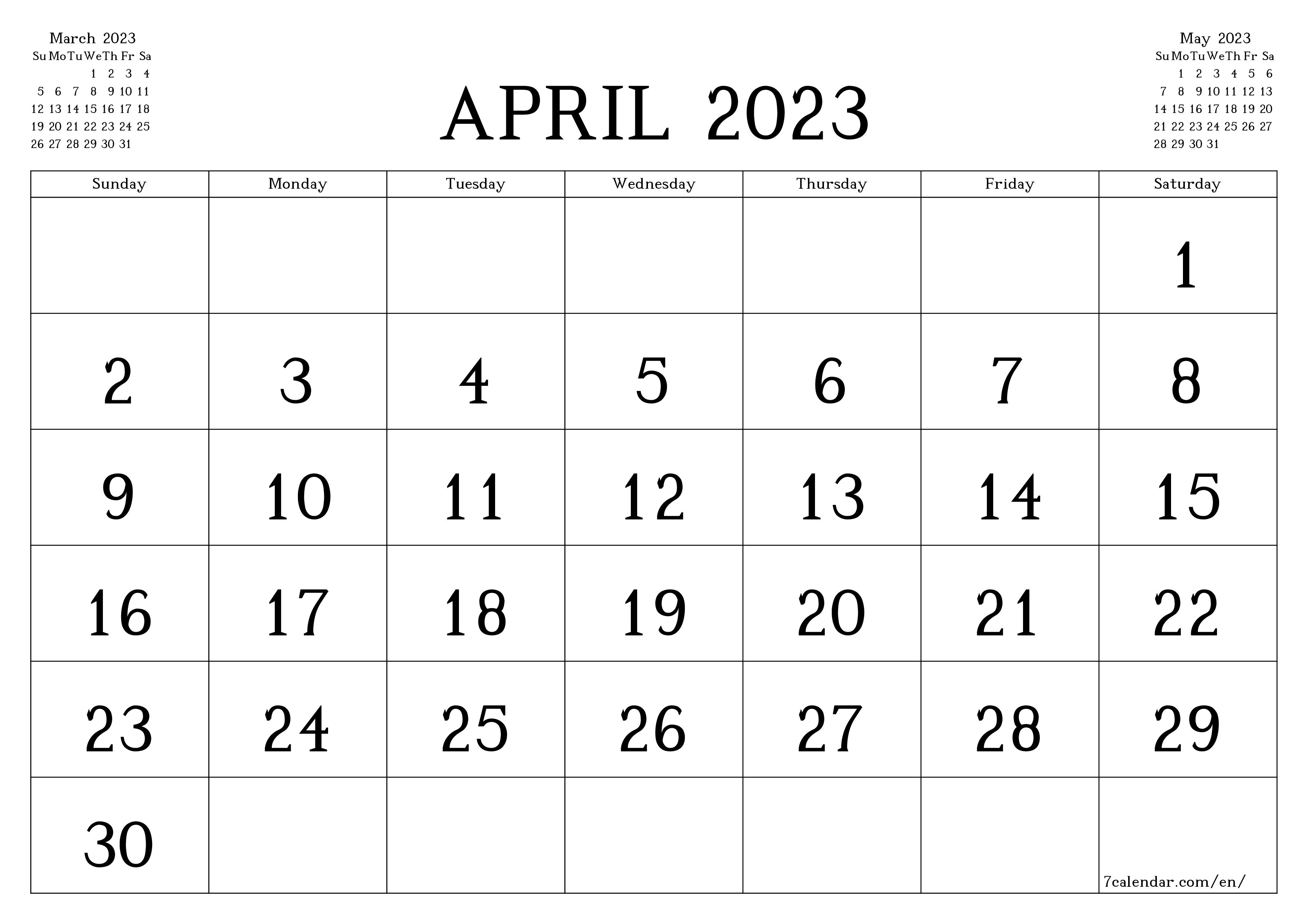 April 2023 Free Printable Calendars And Planners PDF Templates 7calendar