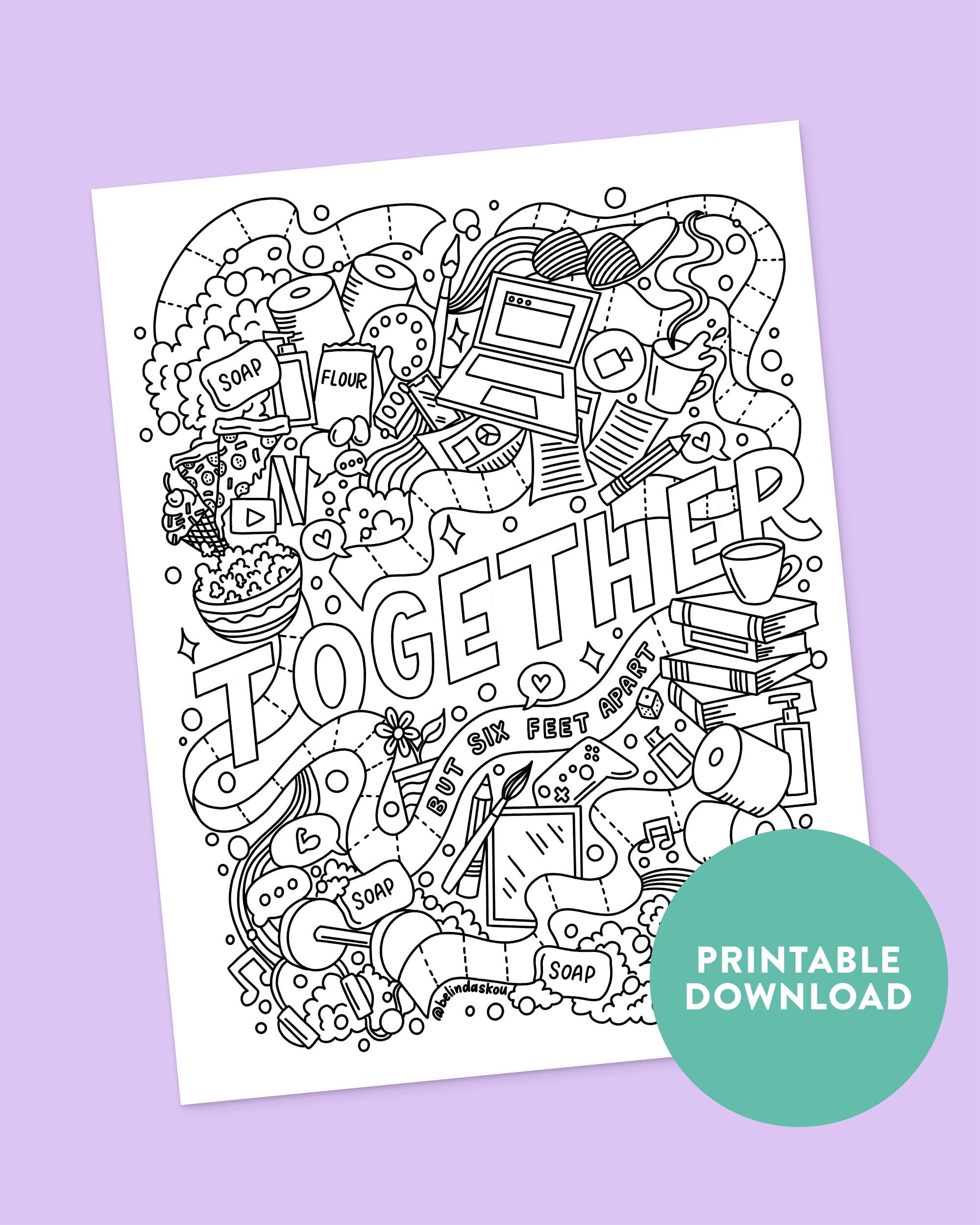 Free Social Distancing Coloring Page Belinda Lettering Artist And Illustrator Chicago