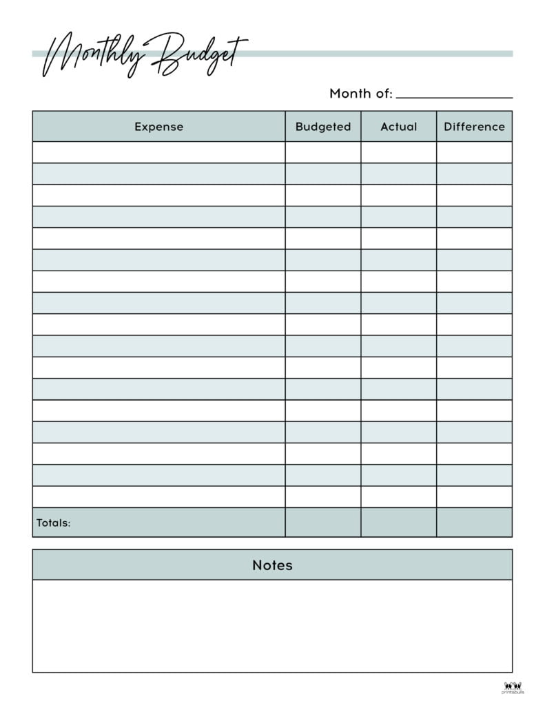 Free Templates To Print For A Monthly Budget