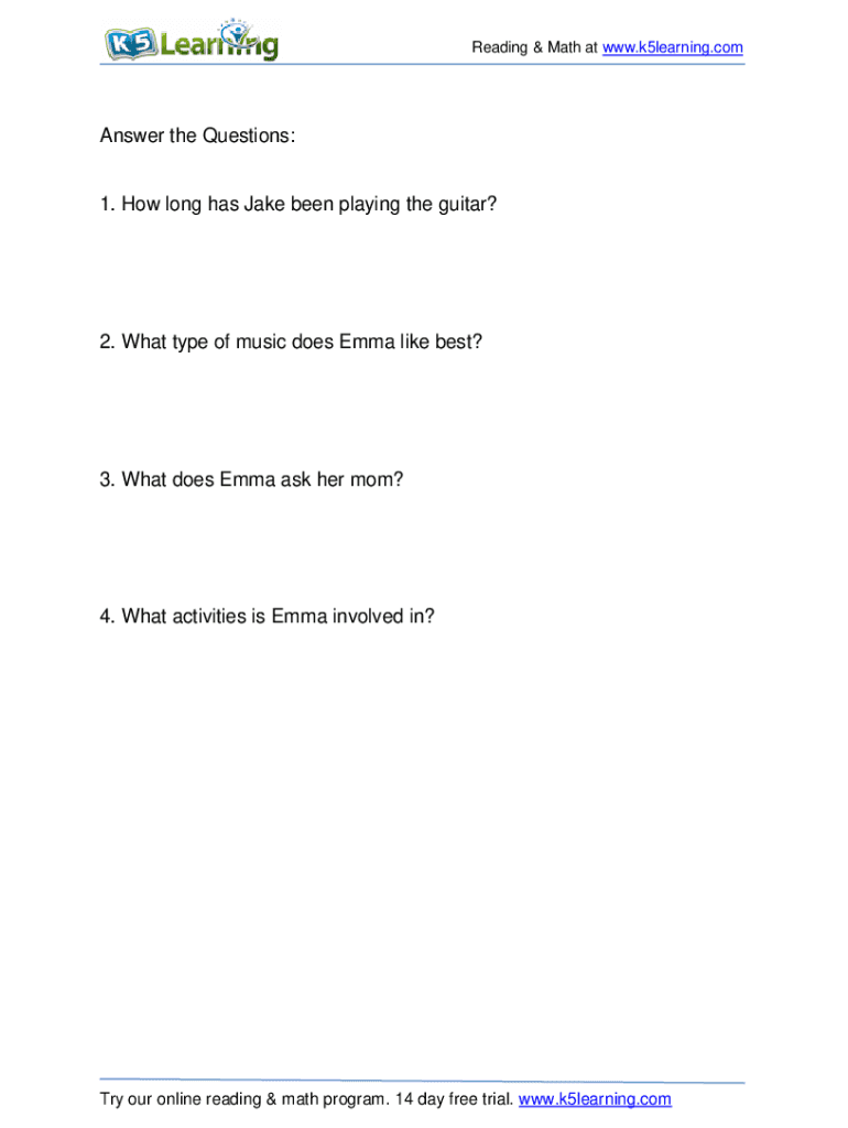Reading Comprehension Worksheets 2nd Grade K5