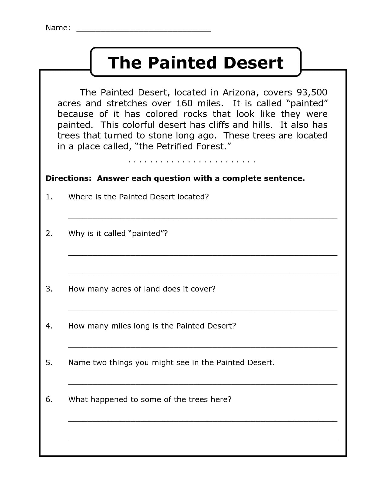 Free Printable 4th Grade Reading Comprehension Worksheets