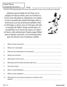 9 Beginner Spanish Reading Worksheet Comprehension Worksheets Reading Comprehension Spanish Reading Comprehension