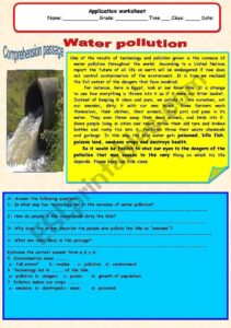 A Comprehension Passage Reading Comprehension Reading Comprehension Worksheets Water Pollution