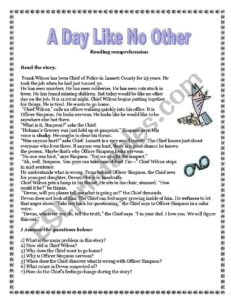 A Day Like No Other reading Comprehension Vocabulary Exercises ESL Worksheet By Vero76ro