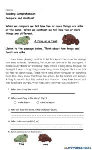 A Frog Or Toad Worksheet