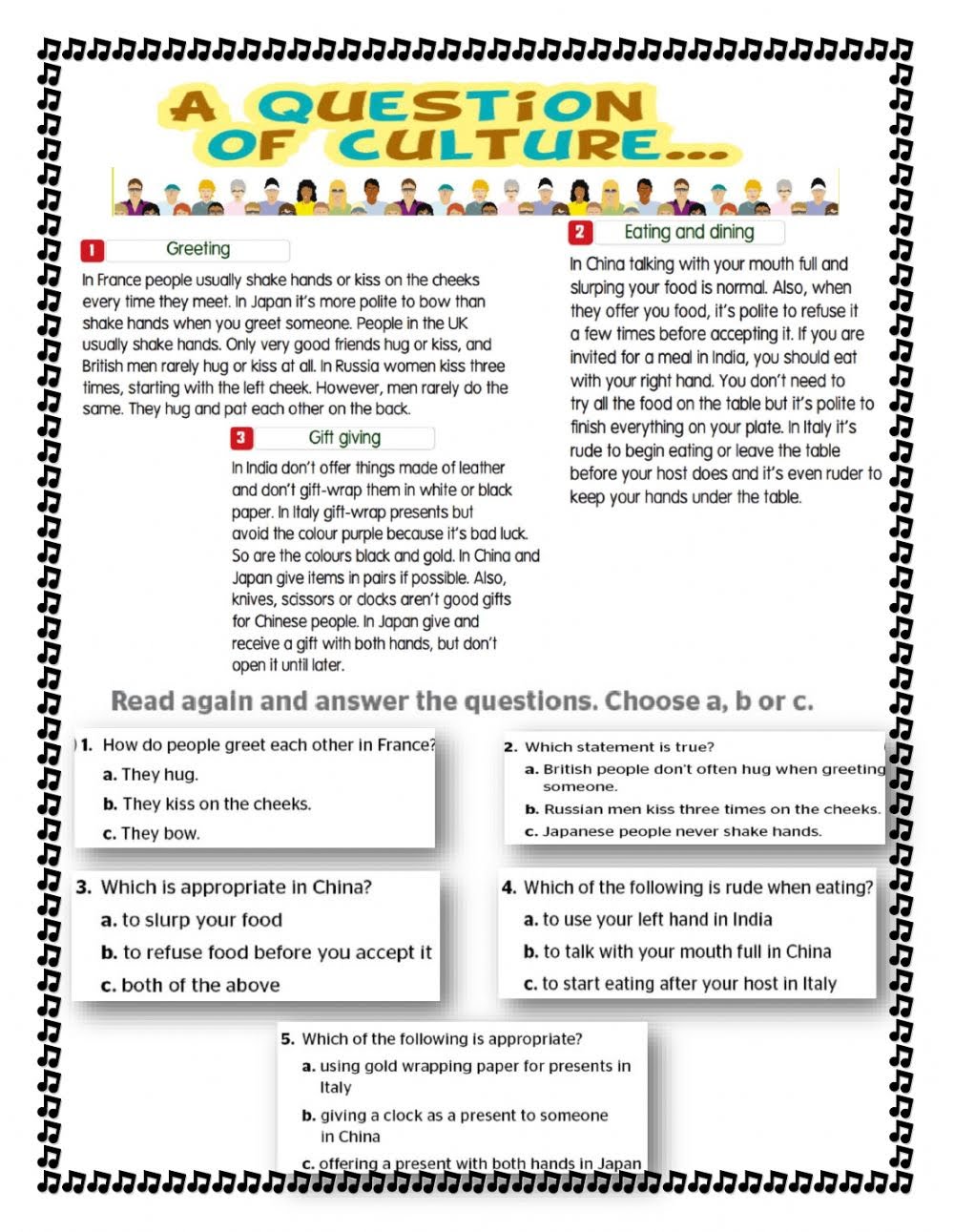 A Question Of Culture Worksheet