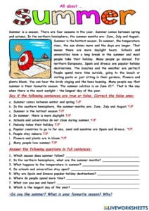 All about summer reading comprehension exercises 143050 Worksheet