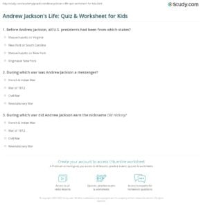 Andrew Jackson s Life Quiz Worksheet For Kids Study