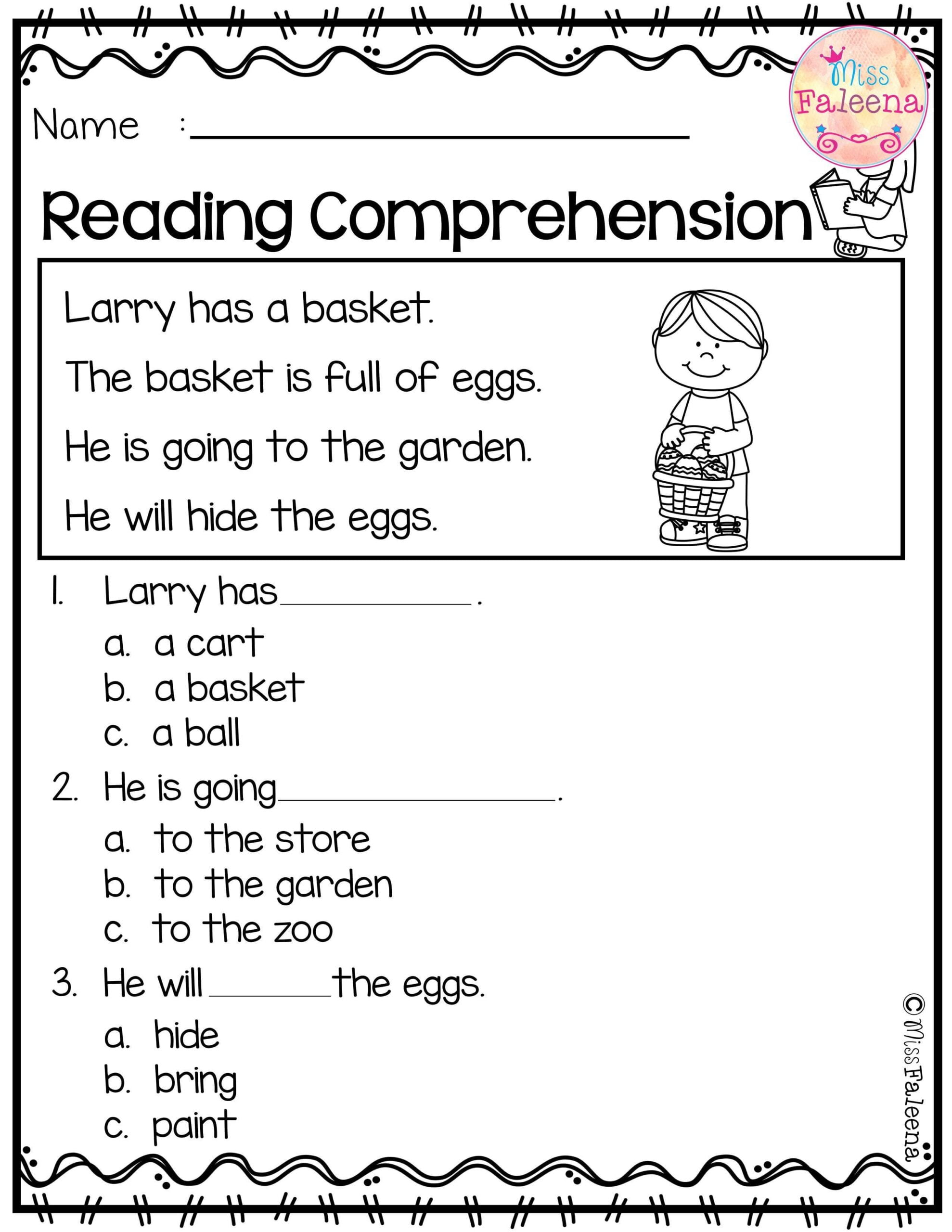 Pre K Reading Comprehension Worksheets