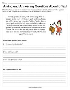 Asking And Answering Questions About A Text Worksheet Have Fun Teaching
