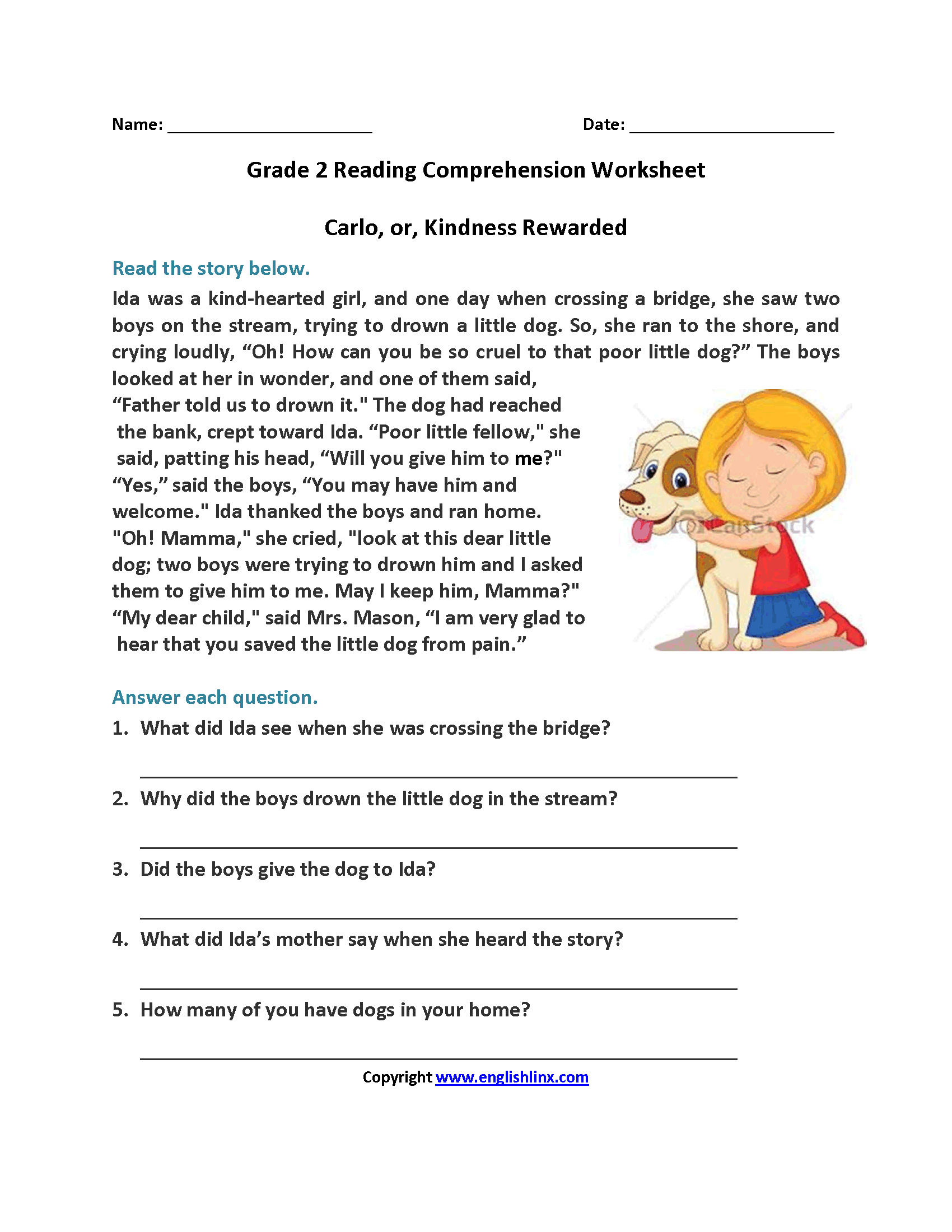 Reading Comprehension For 2nd Grade Worksheets