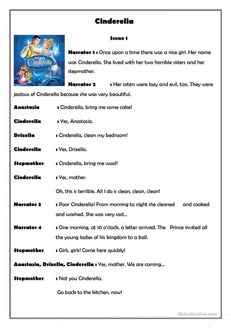 Cinderella English ESL Worksheets For Distance Learning And Physical Classrooms Play Scripts For Kids Short Drama Script Reading Comprehension Lessons