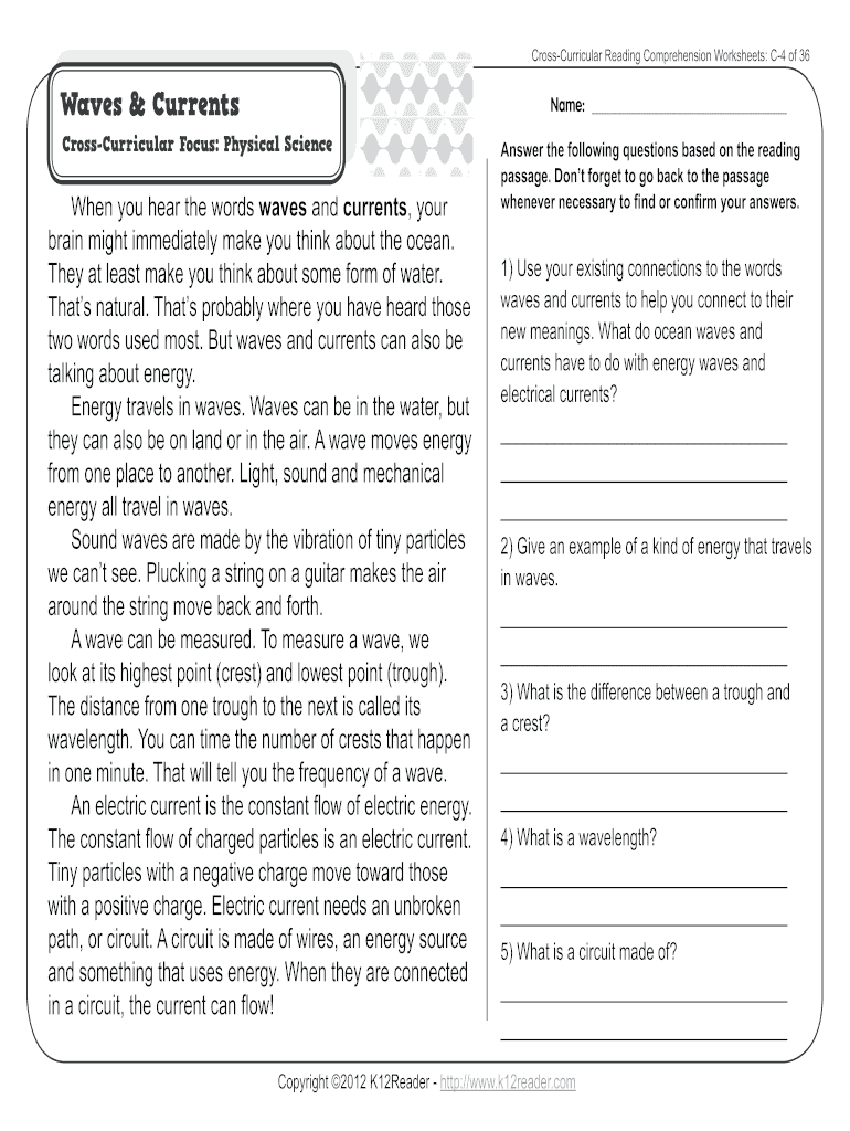 Cross Curricular Reading Comprehension Worksheets