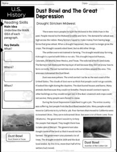 Dust Bowl And The Great Depression Reading Packet By Teach Simple