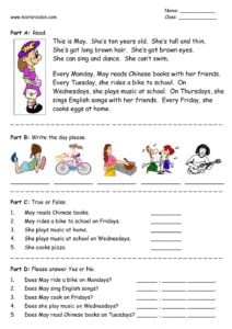 English Reading Comprehension Worksheet