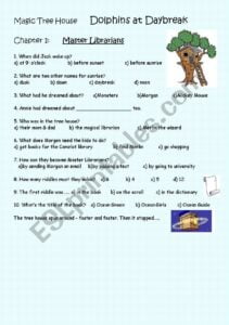 English Worksheets Magic Tree House Dolphins At Daybreak