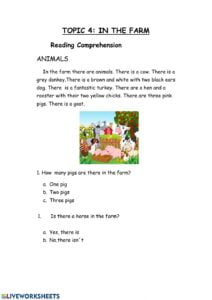 Farm Animals Reading Comprehension Worksheet