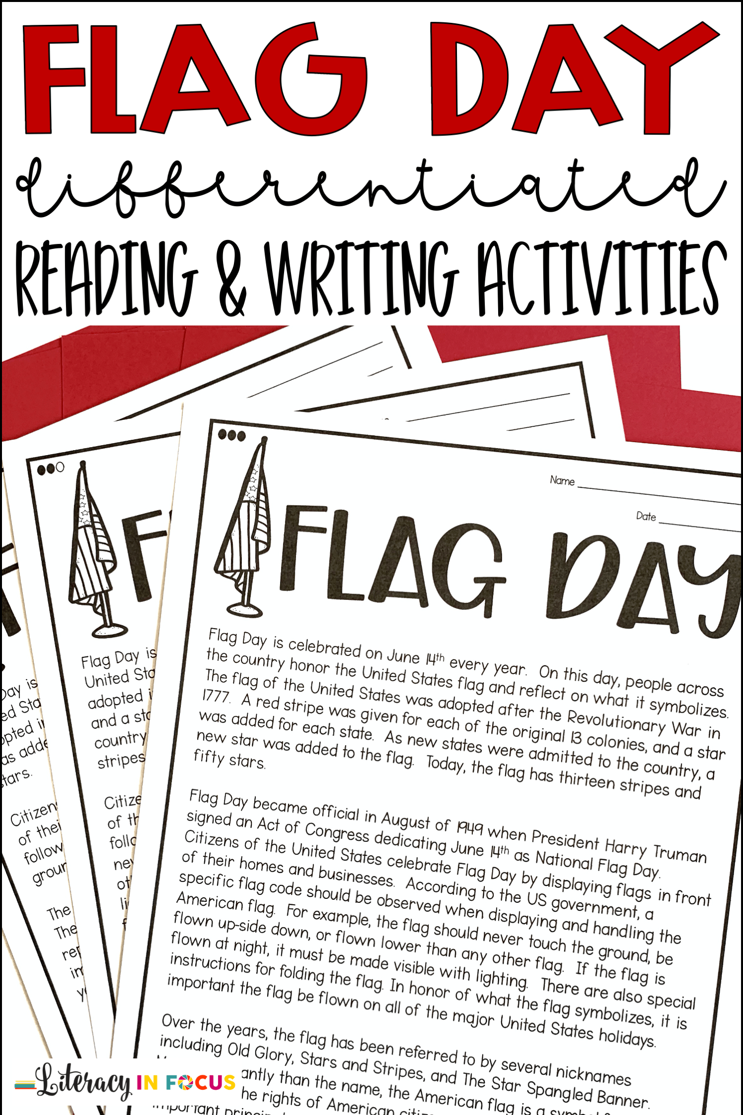 Flag Day Reading Comprehension Worksheets