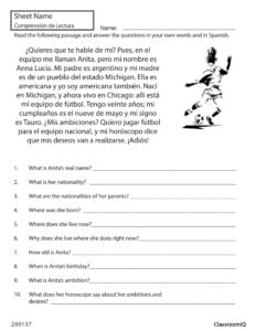 Free Printable Spanish Reading Comprehension Worksheets