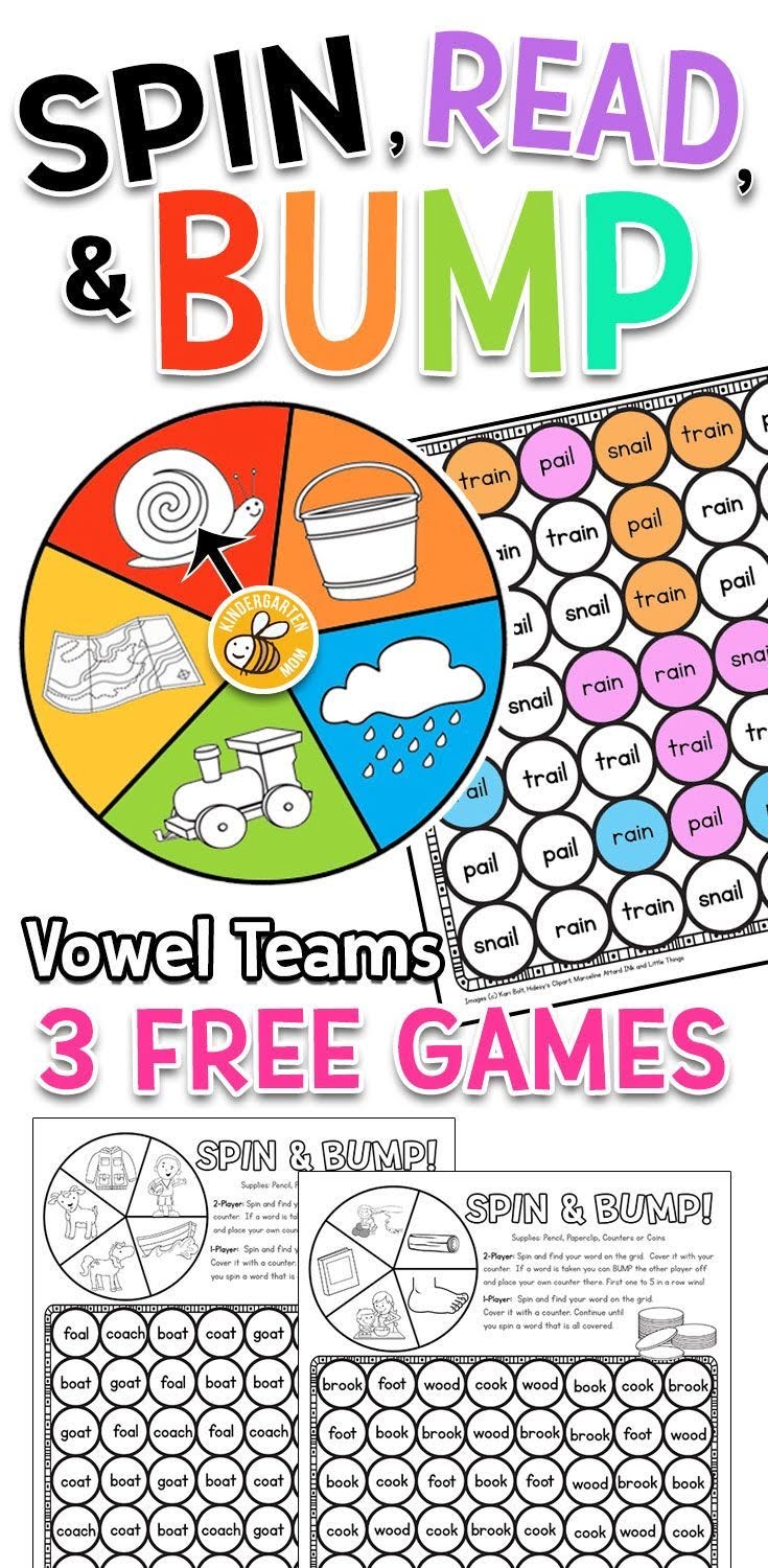 Free Reading Games For Kindergarten A Collection Of Three Free Spin Read And BUMP Learning Games For Children Working On Vowel Teams These Games Are Hands 