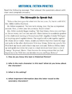 Historical Fiction Practice Worksheet