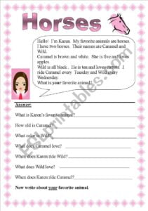 Horses Reading Comprehension ESL Worksheet By Jeff Jane