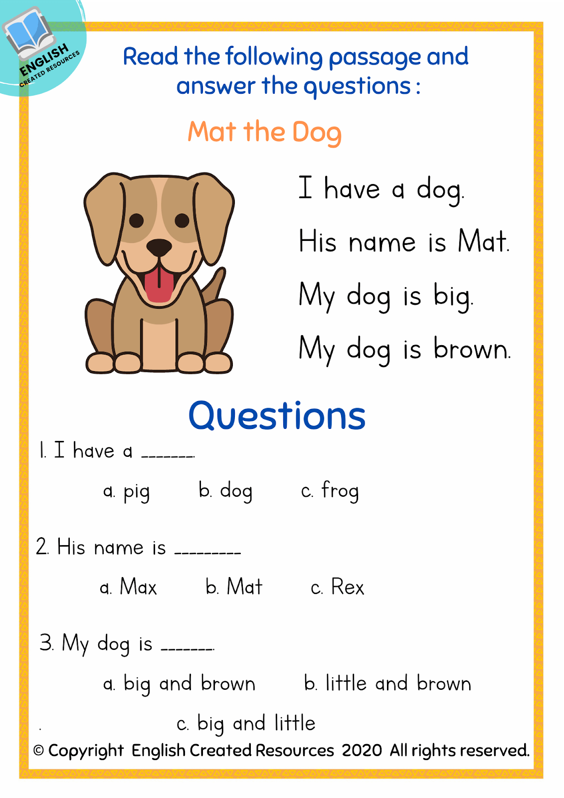 Kindergarten Reading Comprehension Part 1