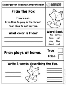 Kindergarten Reading Comprehension Worksheets Superstar Worksheets