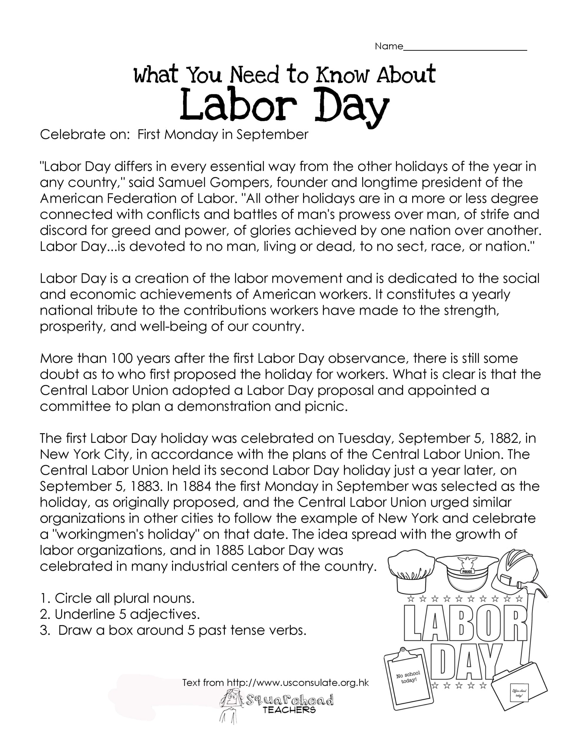 Labor Day What You Need To Know free Worksheet Squarehead Teachers