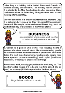 Labor Day Worksheets And Reading Comprehension