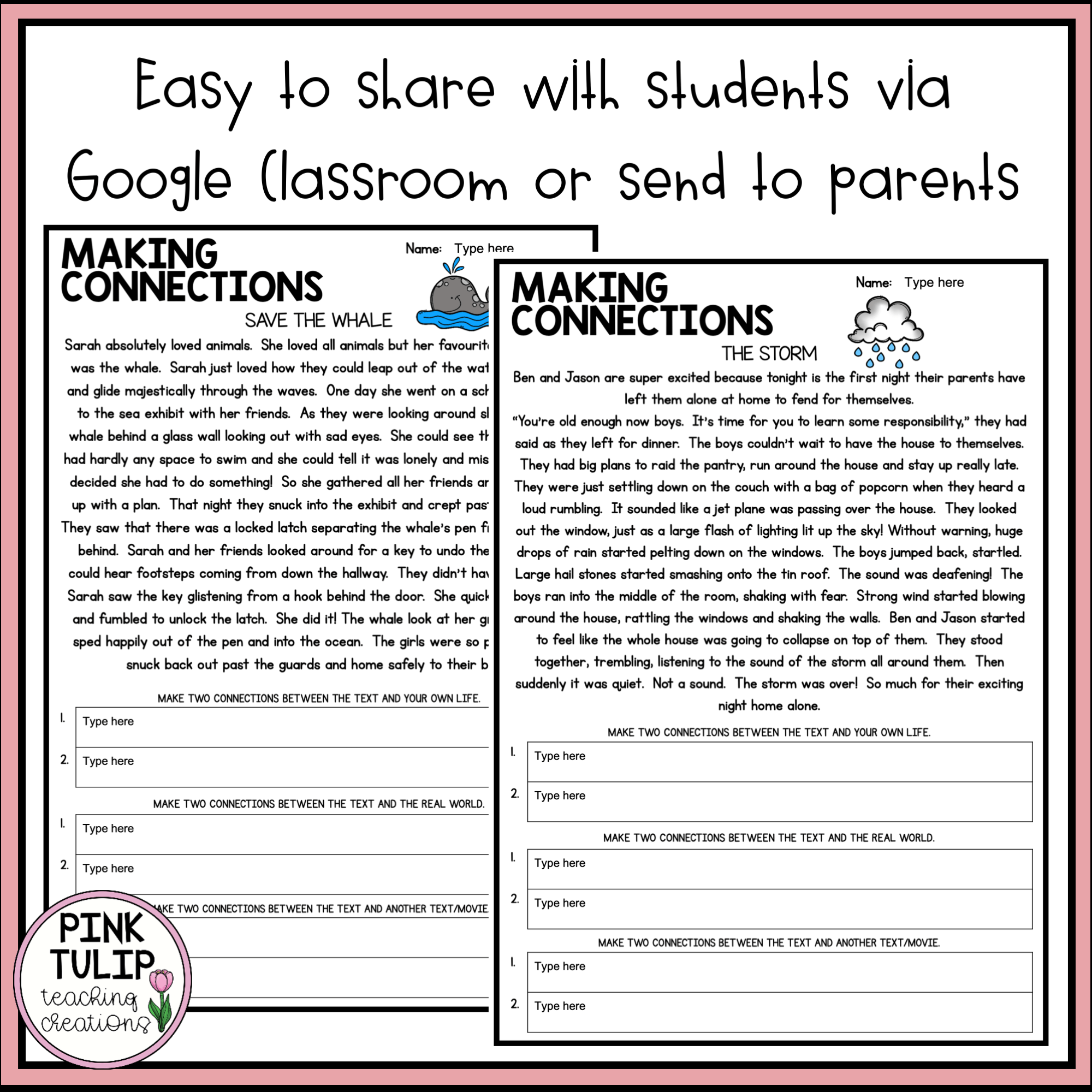 Making Connections Reading Comprehension Worksheets