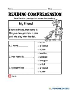 My Friend Reading Comprehension Level 1 Worksheet