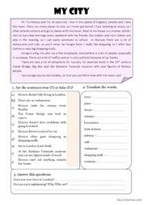 My Town Reading Vocabulary Readi English ESL Worksheets Pdf Doc