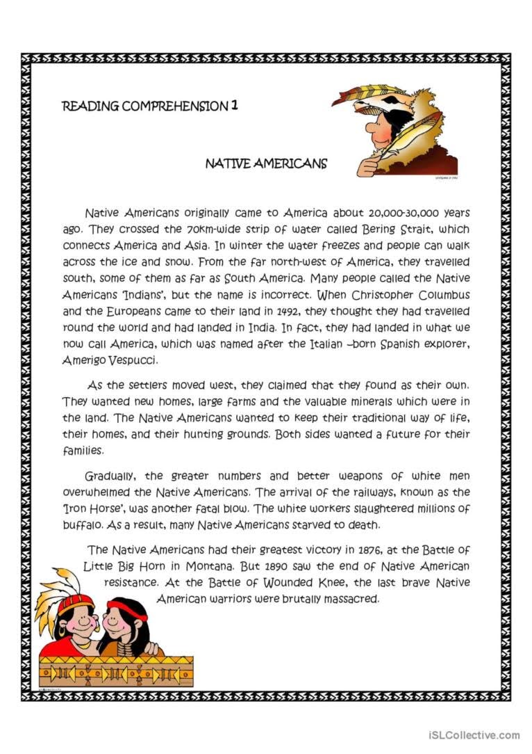 Native American Reading Comprehension Worksheets
