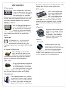 Old Inventions Reading Comprehension Worksheet