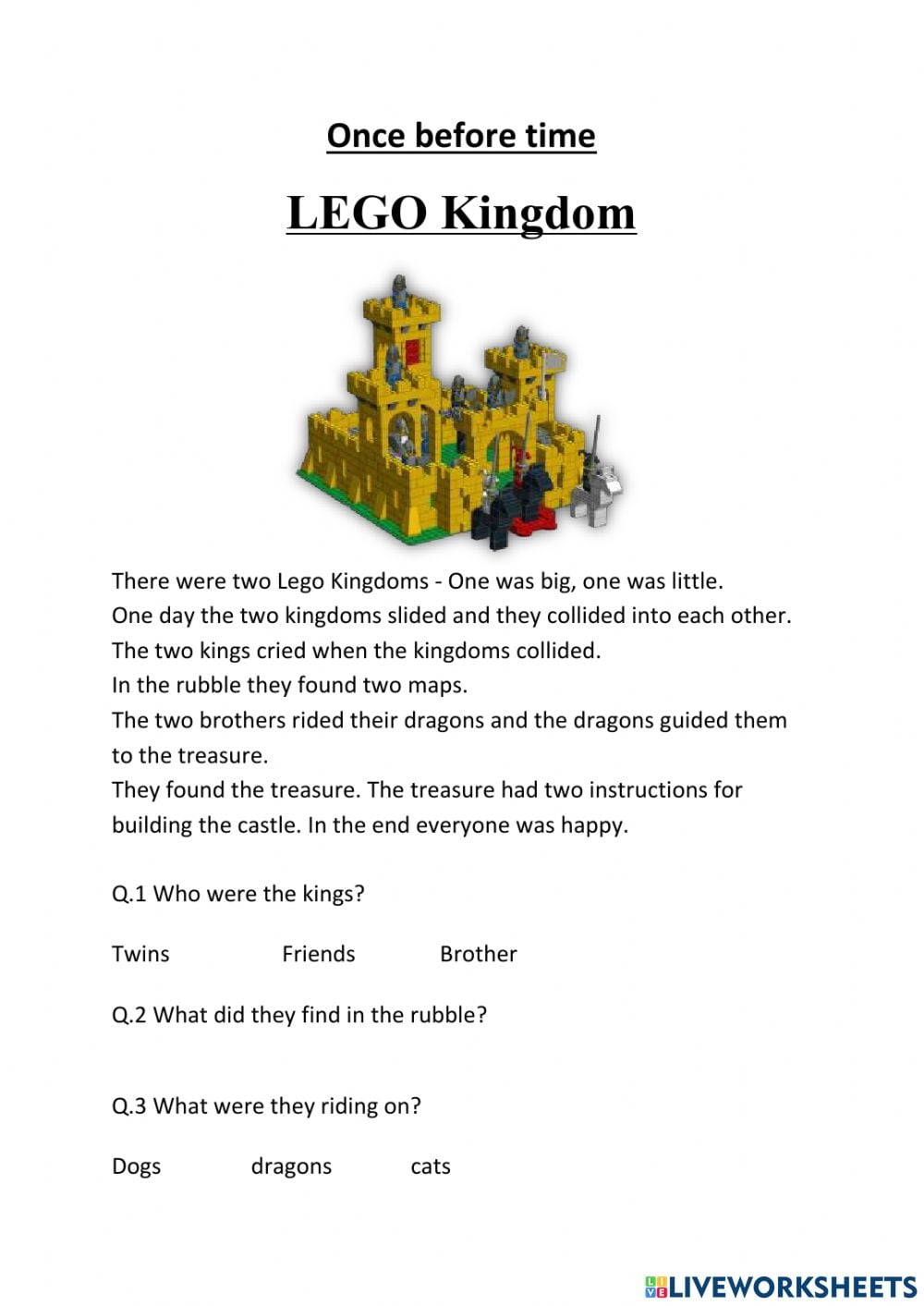 Lego Reading Comprehension Worksheets