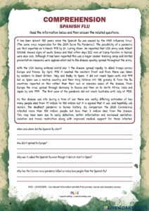 Pandemic Comprehension Spanish Flu Worksheet