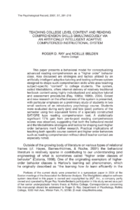 PDF Teaching College Level Content And Reading Comprehension Skills Simultaneously Via An Artificially Intelligent Adaptive Computerized Instructional System