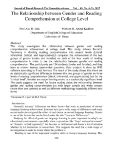 PDF The Relationship Between Gender And Reading Comprehension At College Level