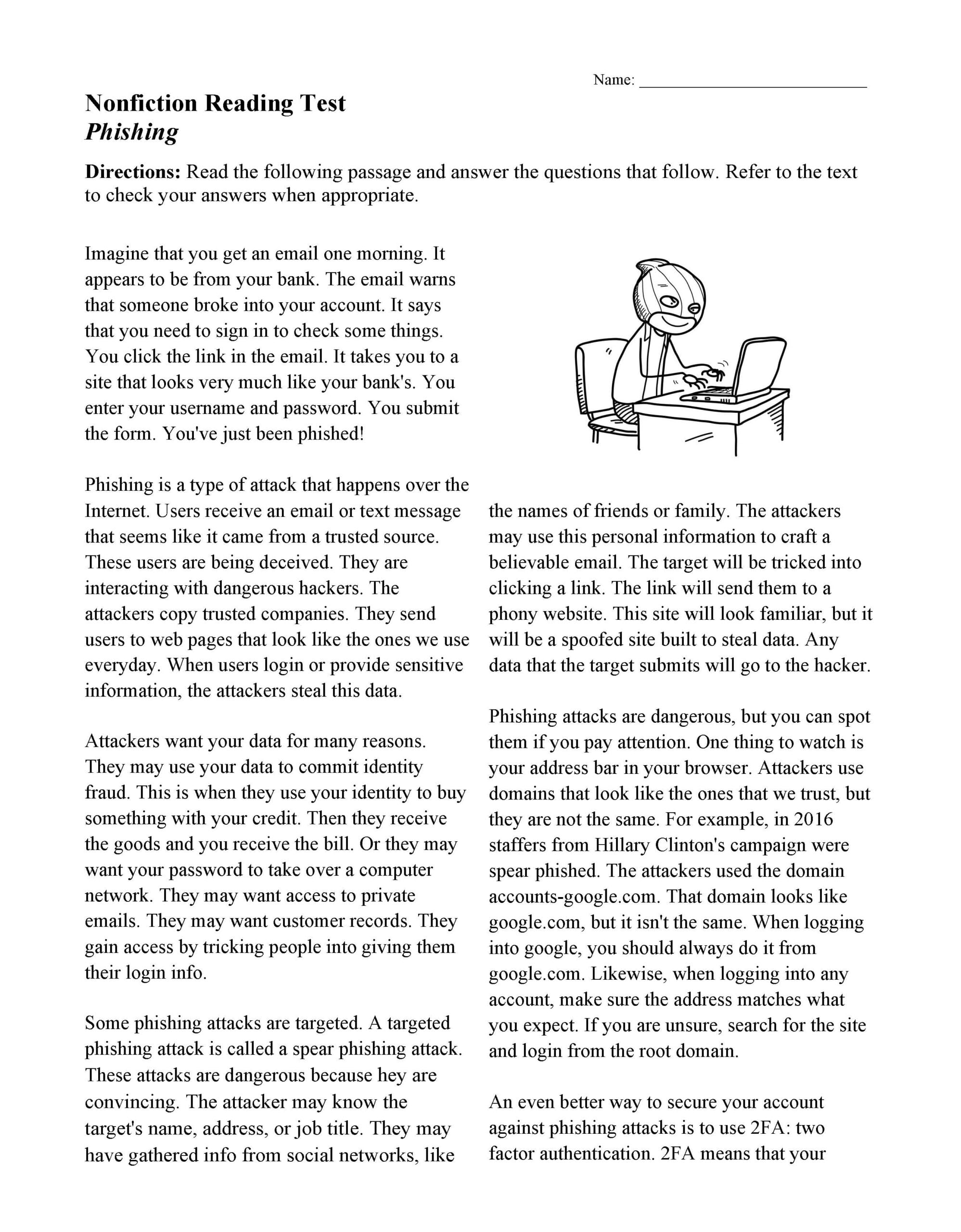 One Page Reading Comprehension Worksheets
