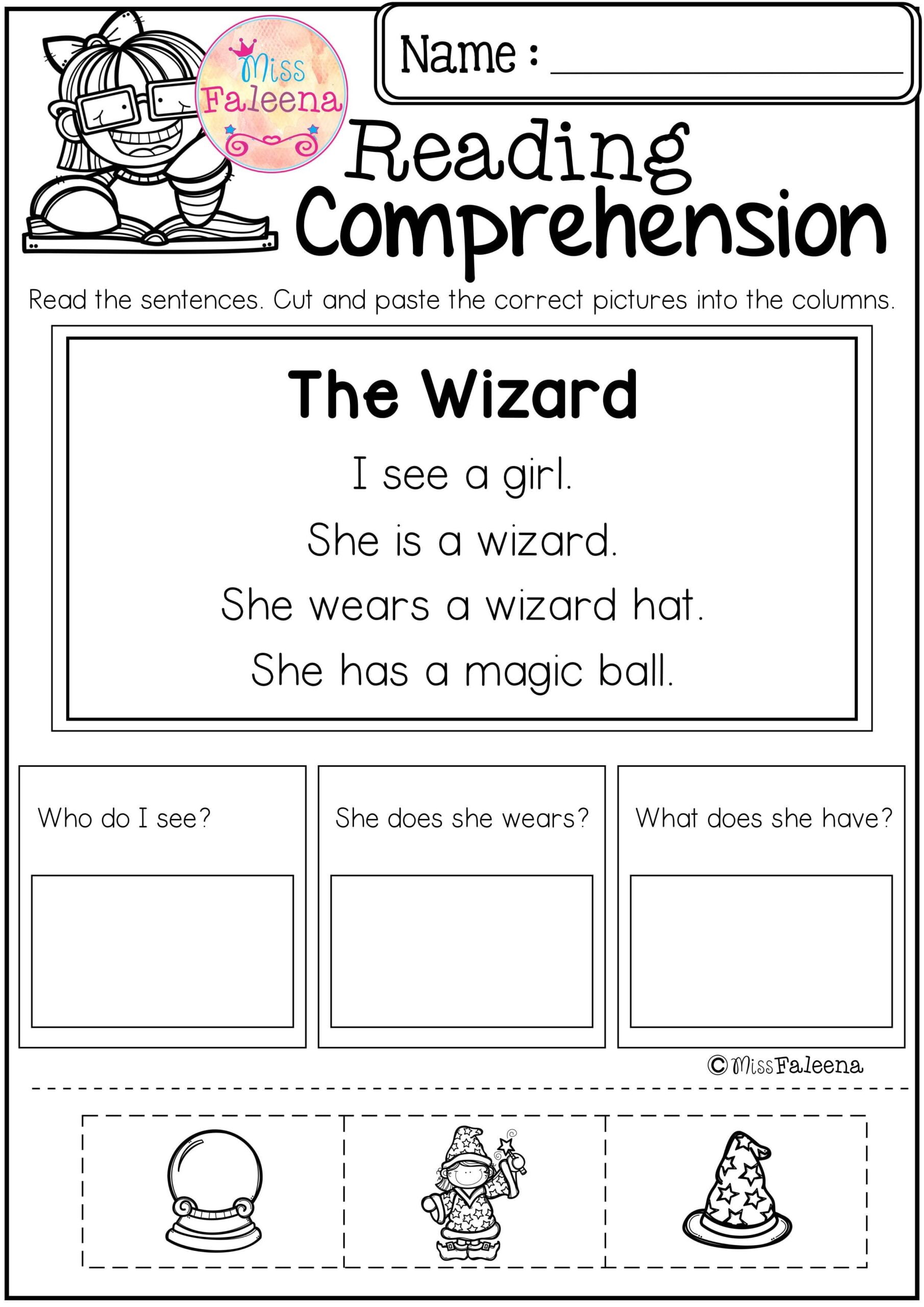 Free Cut And Paste Reading Comprehension Worksheets