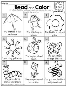 Read And Color simple Sentences For Early Readers Kindergarten Reading School Reading Spring Math